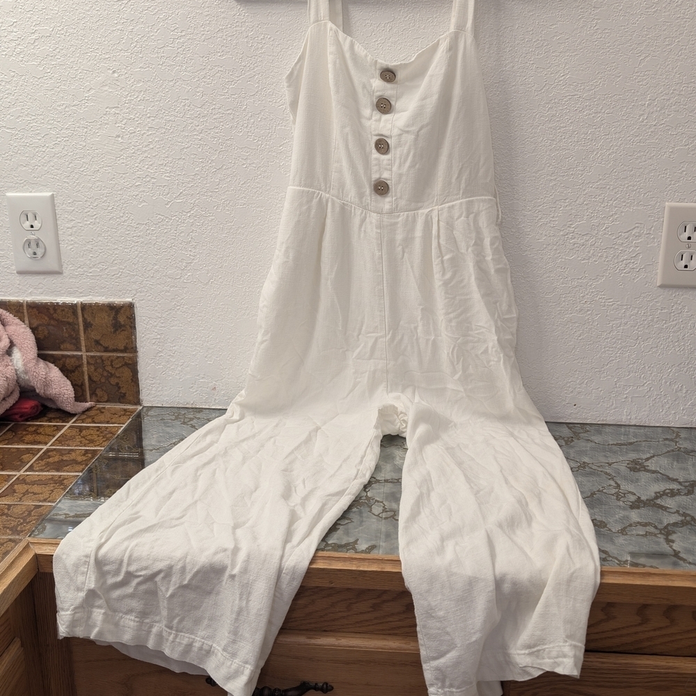 Women's White Jumpsuit with Button Detail